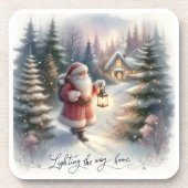 Santa-Laternenweg-Winterhäuschen-Szene Getränkeuntersetzer (Vorderseite)