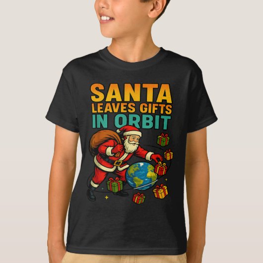 Santa Leaves In Orbit Funny Xmas Space T-Shirt (Vorderseite)