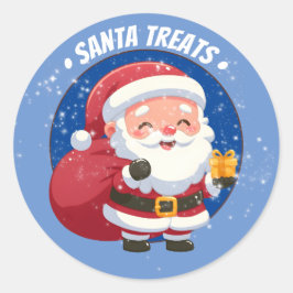 Santa Leckereien mit Geschenk für blauen Schnee Runder Aufkleber