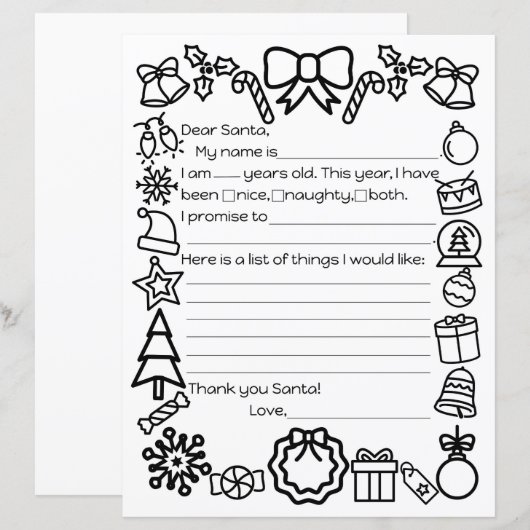 Santa Letter Colour Page (Vorne/Hinten)