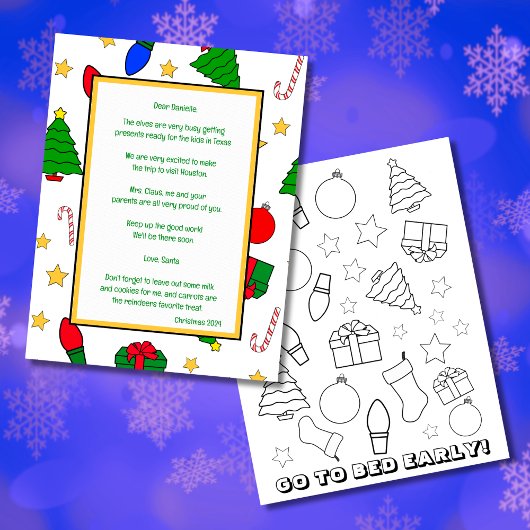 Santa Letter with Colour Page Paper Sheet