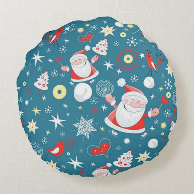 Santa Liebe Pattern Rundes Kissen (Rückseite)