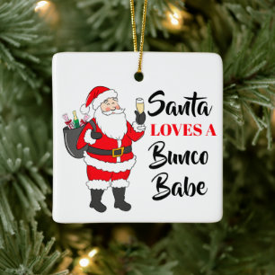 Santa liebt ein Bunco Mädchen Lustiger Wein Custom Keramikornament