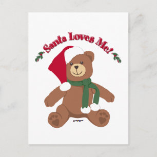 Santa liebt mich! Weihnachts-Teddybär Feiertagspostkarte