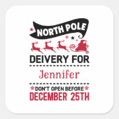 SANTA Liefername Rot & Weiß Nordpol Liefername Quadratischer Aufkleber (Vorderseite)