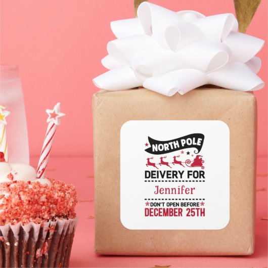 SANTA Liefername Rot & Weiß Nordpol Liefername Quadratischer Aufkleber (Party)