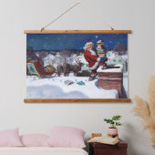 Santa liefert Bücher von N.C. Wyeth, Wandteppich Mit Holzrahmen (Schlafzimmer)