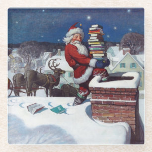 Santa liefert Bücher von Wyeth Glasuntersetzer