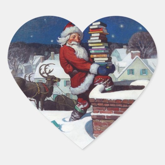 Santa liefert Bücher von Wyeth Herz-Aufkleber (Vorderseite)
