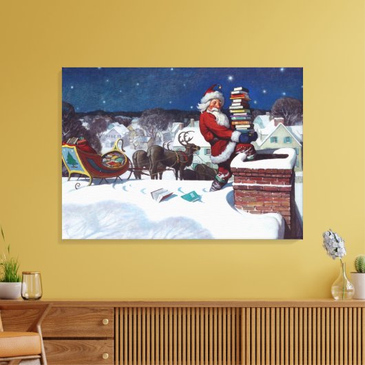 Santa liefert Bücher von Wyeth Leinwanddruck (Insitu (Wohnzimmer))