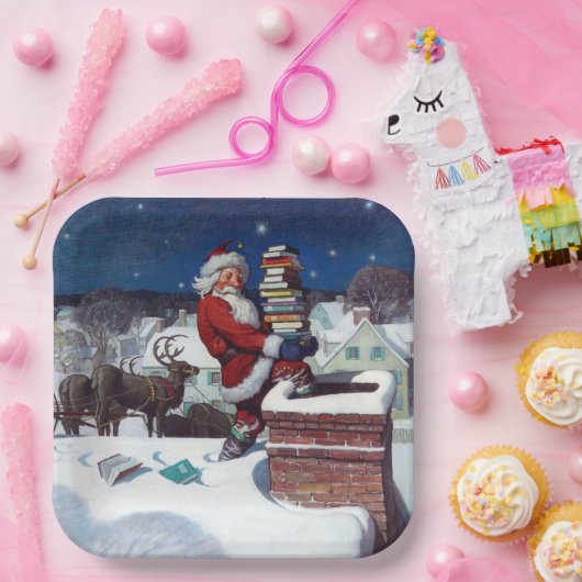 Santa liefert Bücher von Wyeth Pappteller (Party)