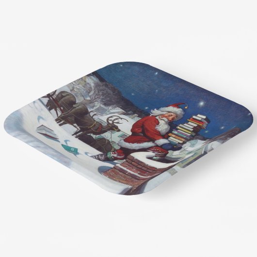 Santa liefert Bücher von Wyeth Pappteller (Gewinkelt)