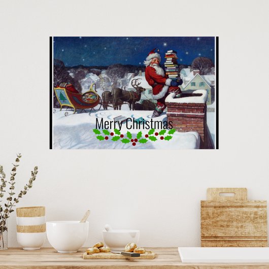 Santa liefert Bücher von Wyeth Poster (Küche)