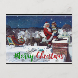 Santa liefert Bücher von Wyeth Postkarte