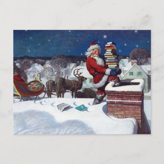 Santa liefert Bücher von Wyeth Postkarte (Vorderseite)