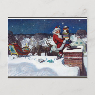 Santa liefert Bücher von Wyeth Postkarte