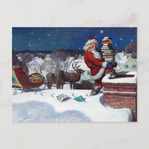 Santa liefert Bücher von Wyeth Postkarte
