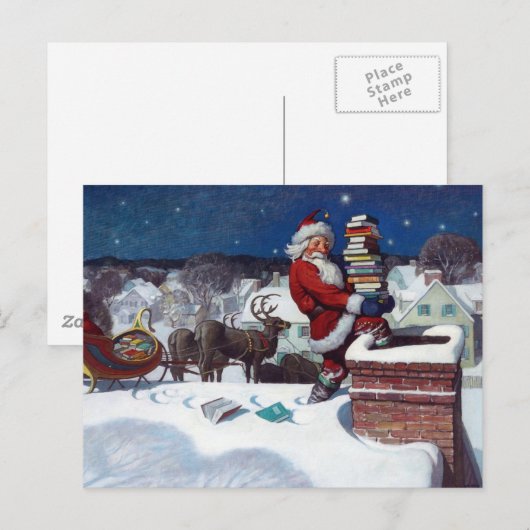 Santa liefert Bücher von Wyeth Postkarte (Vorne/Hinten)