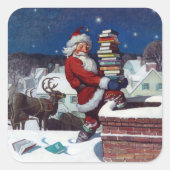 Santa liefert Bücher von Wyeth Quadratischer Aufkleber (Vorderseite)