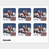 Santa liefert Bücher von Wyeth Quadratischer Aufkleber (Blatt)