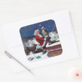 Santa liefert Bücher von Wyeth Quadratischer Aufkleber (Umschlag)