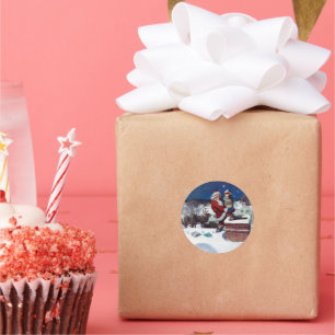 Santa liefert Bücher von Wyeth Runder Aufkleber