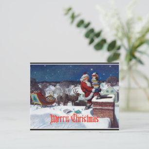 Santa liefert eine Ladung Bücher, Postkarte