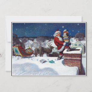 Santa liefert eine Ladung Bücher von Wyeth Feiertagskarte