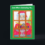 Santa Lighting Menorah Card Feiertagskarte<br><div class="desc">Ein niedliches skurriles Bild des Weihnachtsmannes,  das die Menorahkerzen beleuchtet,  schmückt diese Karte.</div>