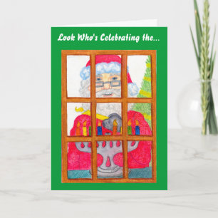 Santa Lighting Menorah Card Feiertagskarte