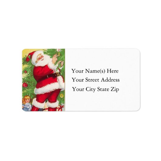 Santa Lights the Tree Vintag Address Label Adressaufkleber (Vorne)