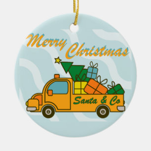 Santa LKW Seitenansicht Frohe Weihnachten Keramik Ornament