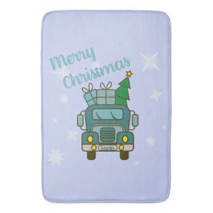Santa LKW Vorderansicht Frohe Weihnachten Badematte