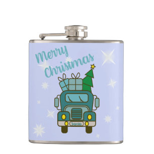 Santa LKW Vorderansicht Frohe Weihnachten Flachmann