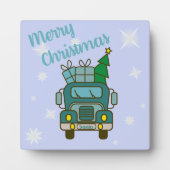 Santa LKW Vorderansicht Frohe Weihnachten Fotoplatte (Vorderseite)