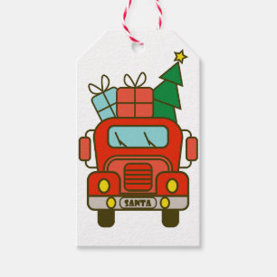 Santa LKW Vorderansicht Frohe Weihnachten Geschenkanhänger