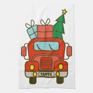 Santa LKW Vorderansicht Frohe Weihnachten Geschirrtuch