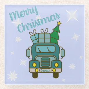 Santa LKW Vorderansicht Frohe Weihnachten Glasuntersetzer