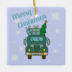 Santa LKW Vorderansicht Frohe Weihnachten Keramikornament