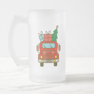 Santa LKW Vorderansicht Frohe Weihnachten Mattglas Bierglas