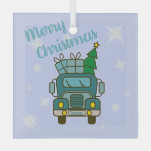 Santa LKW Vorderansicht Frohe Weihnachten Ornament Aus Glas