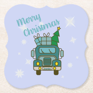 Santa LKW Vorderansicht Frohe Weihnachten Untersetzer