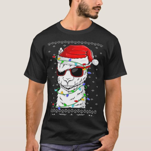 Santa Llama  Christmas Lights Ugly Llama Xmas T-Shirt (Vorderseite)