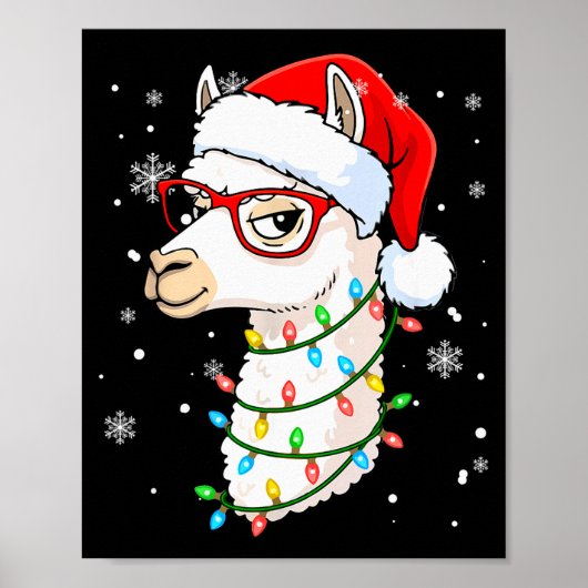 Santa Llama Face Christmas Colorful Lights Matchin Poster (Vorne)