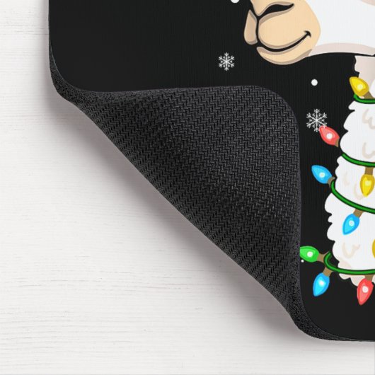 Santa Llama Gesicht Weihnachten Bunte Lichter Pass Mousepad (Ecke)