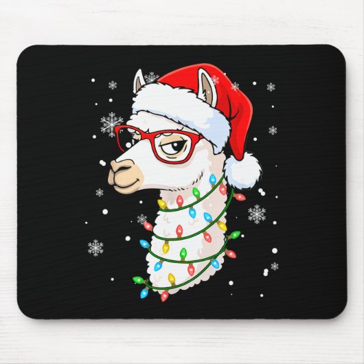 Santa Llama Gesicht Weihnachten Bunte Lichter Pass Mousepad (Vorne)