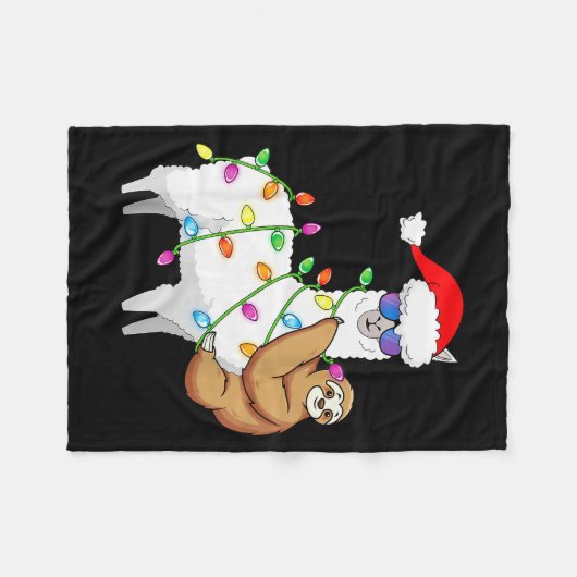 Santa Llama Xmas Funny Llama Sloth Christmas Fleecedecke (Vorderseite (Horizontal))