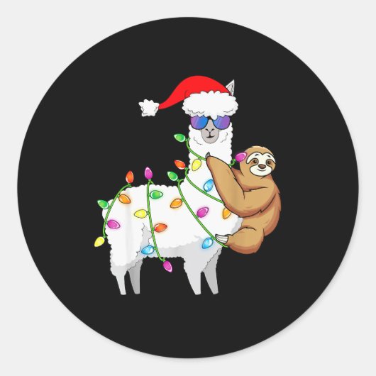 Santa Llama Xmas Funny Llama Sloth Christmas  Runder Aufkleber (Vorderseite)