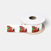 Santa Loading Sleigh White Ribbon Satinband (Spule)