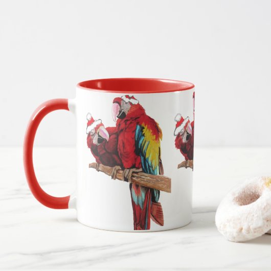 Santa Macaws Tasse Red (Mit Donut)